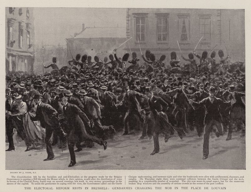 Die Wahlreform-Unruhen in Brüssel, Gendarmen stürmen den Mob auf dem Place de Louvain von Joseph Nash