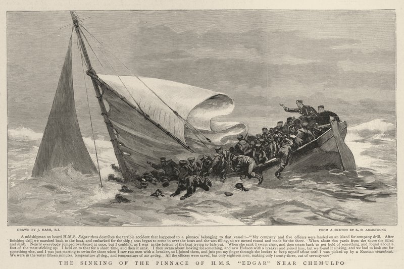 Das Sinken der Schaluppe der H M S Edgar in der Nähe von Chemulpo von Joseph Nash