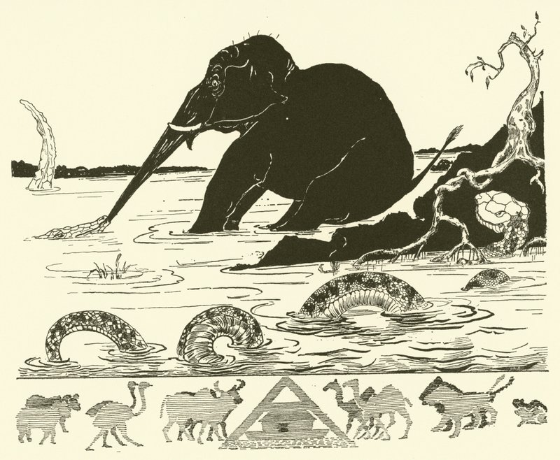 Das Elefantenkind, das von dem Krokodil an der Nase gezogen wird von Joseph Rudyard (after) Kipling