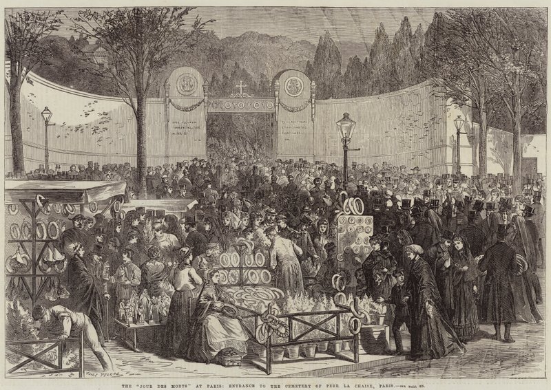 Der Jour Des Morts in Paris, Eingang zum Friedhof Père Lachaise, Paris von Jules Pelcoq