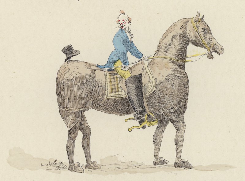 Clown auf Kostümpferd (Farblithografie) von Jules Arsene (after) Garnier