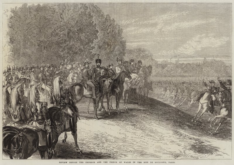 Parade vor dem Kaiser und dem Prinzen von Wales im Bois de Boulogne, Paris von Jules Pelcoq
