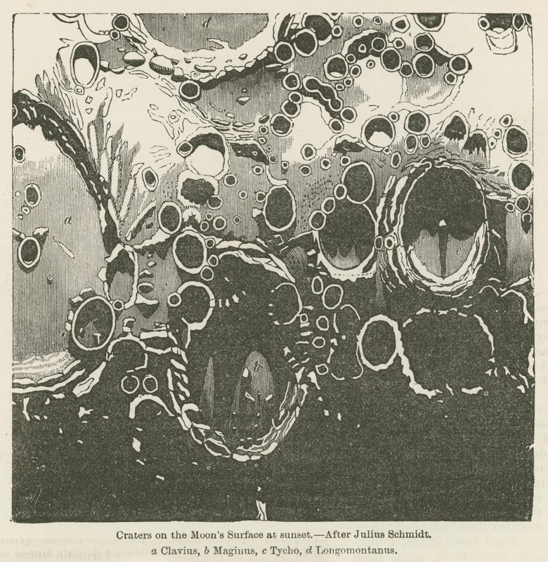 Krater auf der Mondoberfläche bei Sonnenuntergang von Julius or Jules Schmidt