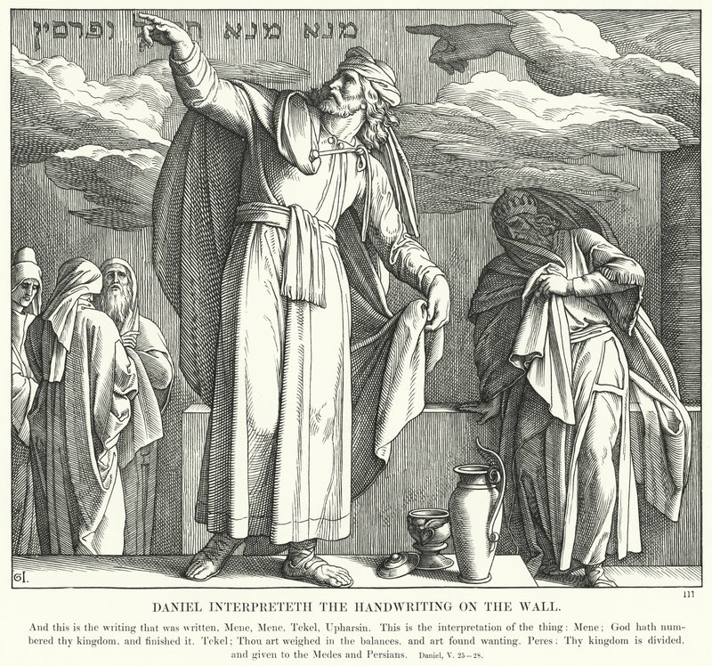 Daniel deutet die Schrift an der Wand (Stich) von Julius (after) Schnorr von Carolsfeld