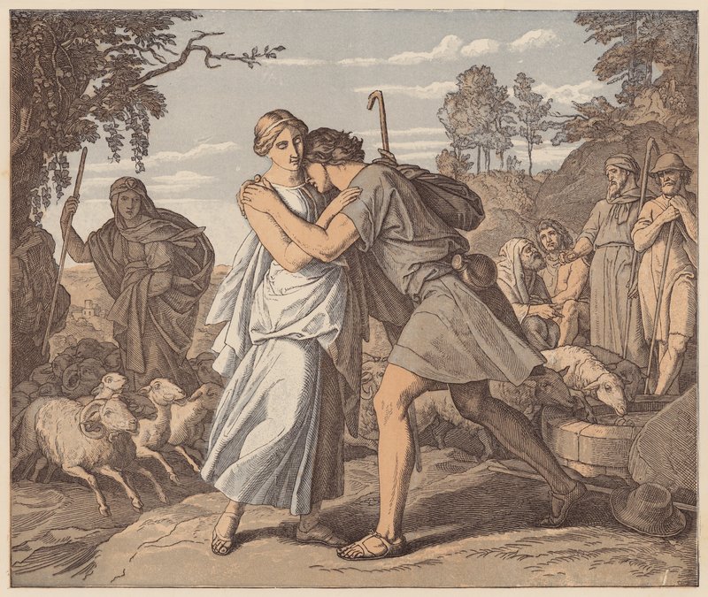 Jakob und Rahel am Brunnen, Genesis, XXIX von Julius (after) Schnorr von Carolsfeld