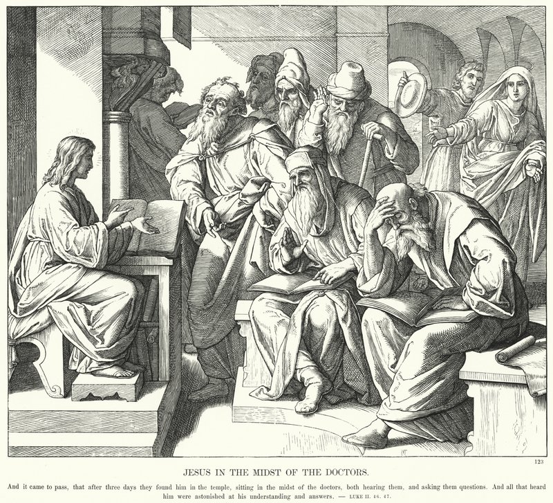 Jesus inmitten der Lehrer von Julius (after) Schnorr von Carolsfeld