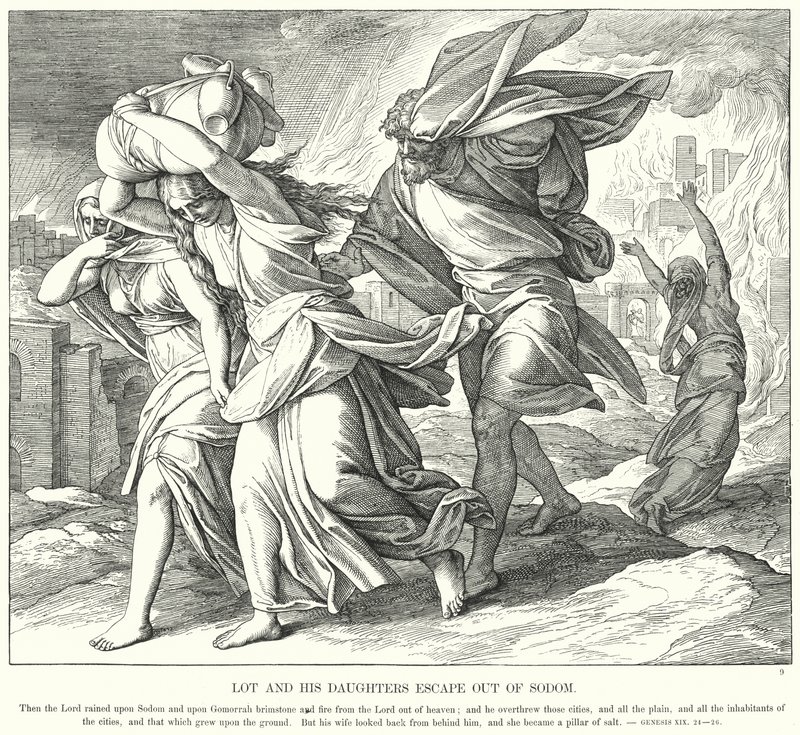 Lot und seine Töchter fliehen aus Sodom von Julius (after) Schnorr von Carolsfeld