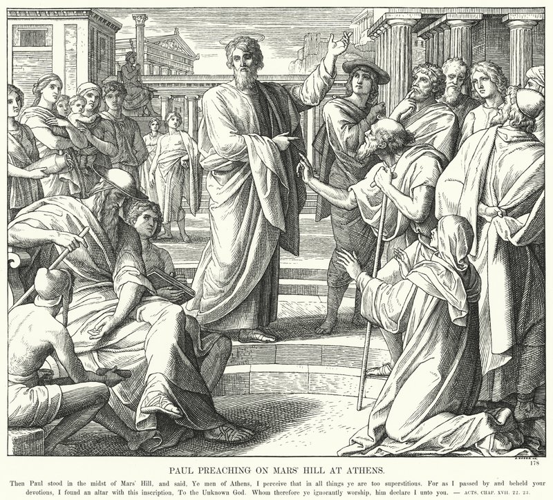 Paulus predigt auf dem Mars-Hügel in Athen (Gravur) von Julius (after) Schnorr von Carolsfeld