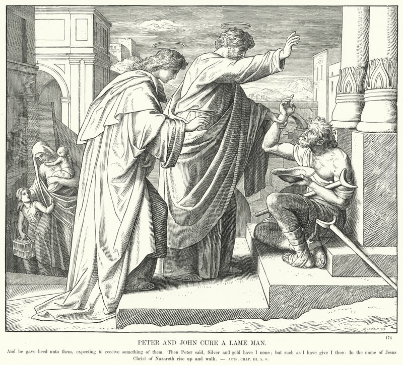 Petrus und Johannes heilen einen Lahmen (Gravur) von Julius (after) Schnorr von Carolsfeld