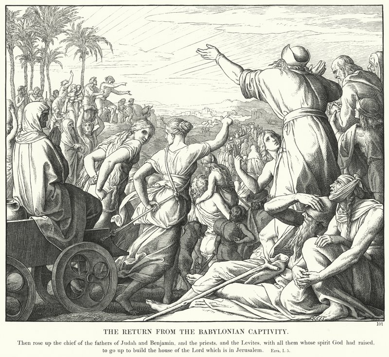 Die Rückkehr aus der babylonischen Gefangenschaft (Gravur) von Julius (after) Schnorr von Carolsfeld
