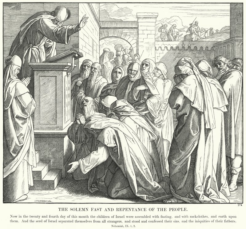 Das feierliche Fasten und die Reue des Volkes von Julius (after) Schnorr von Carolsfeld
