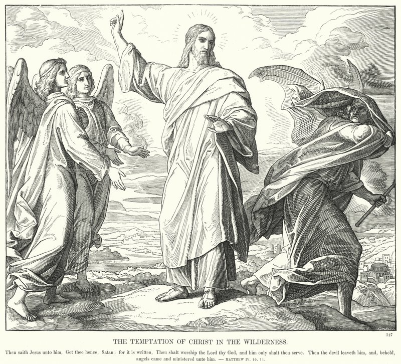 Die Versuchung Christi in der Wüste (Gravur) von Julius (after) Schnorr von Carolsfeld