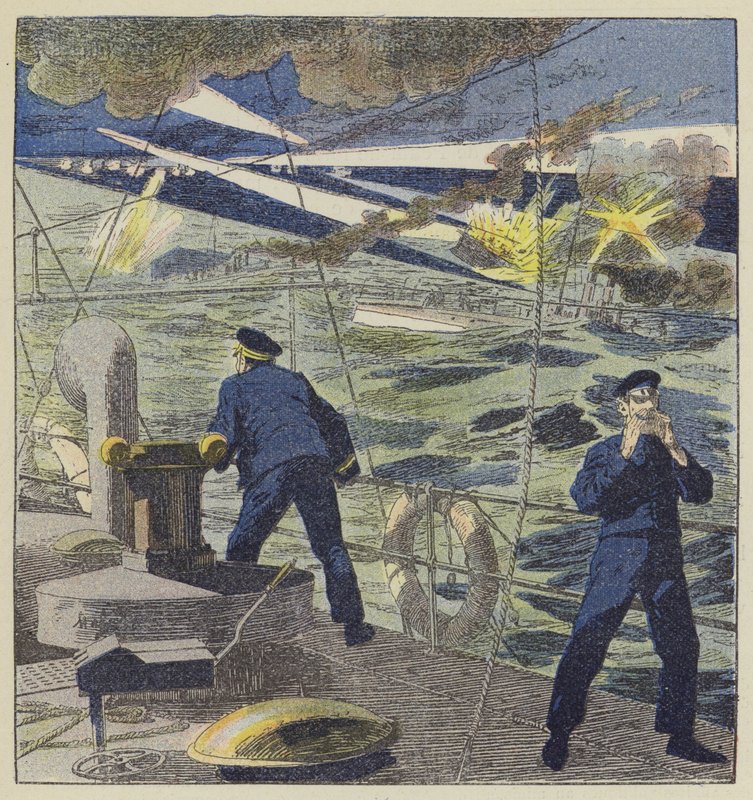 Angriff japanischer Torpedoboote auf die Flotte von Admiral Skrydloff von L. Malespine