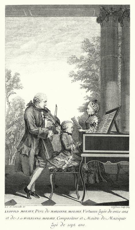 Leopold Mozart spielt Musik mit seiner Tochter Marianne und seinem Sohn Wolfgang von Louis Carrogis (after) Carmontelle