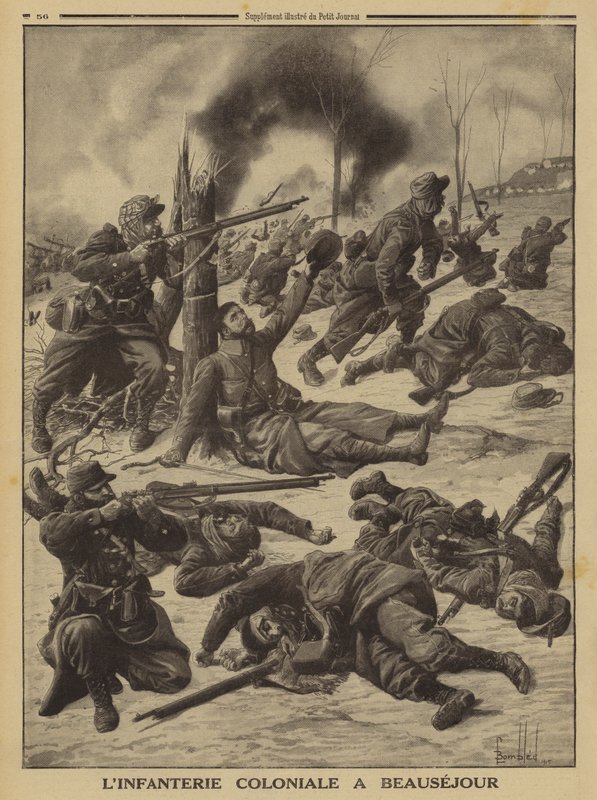 Französische Kolonialinfanterie kämpft bei Beausejour, Erster Weltkrieg von Louis Charles (after) Bombled