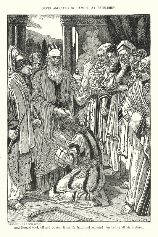 David wird von Samuel in Bethlehem gesalbt (Lithografie) von Louis John Rhead