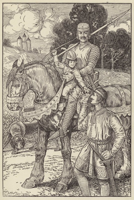 Robert würde mit seinem eigenen kleinen Bogen auf die Eichhörnchen schießen von Louis John Rhead