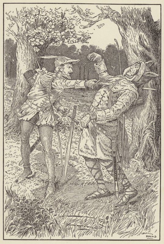 Robin stieß seine Klinge durch Sir Guys Körper von Louis John Rhead