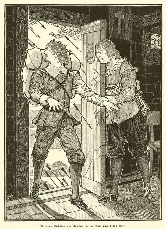 Als Christian eintrat, zog der andere ihn zurück (Gravur) von Louis John Rhead