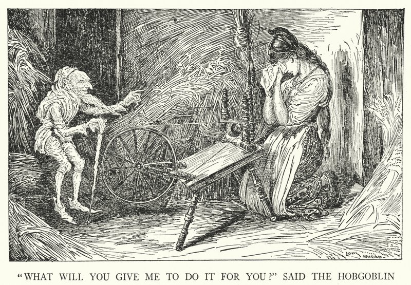 "Was gibst du mir, wenn ich es für dich tue?" sagte der Kobold (Lithografie) von Louis John Rhead