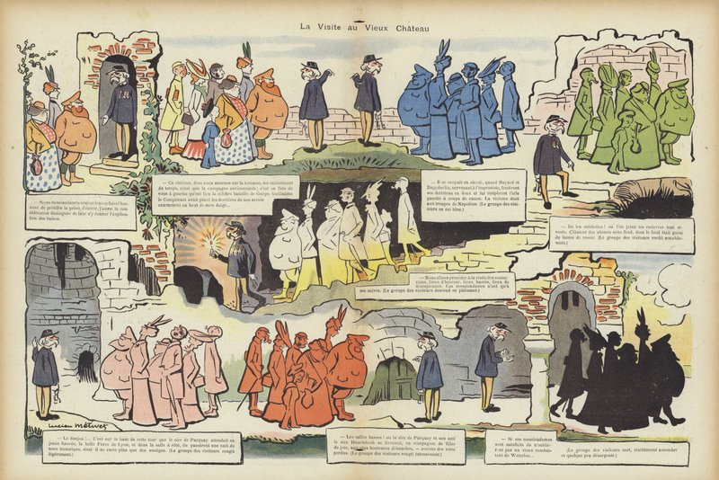 Besuch im alten Schloss. Illustration für Le Rire von Lucien Metivet