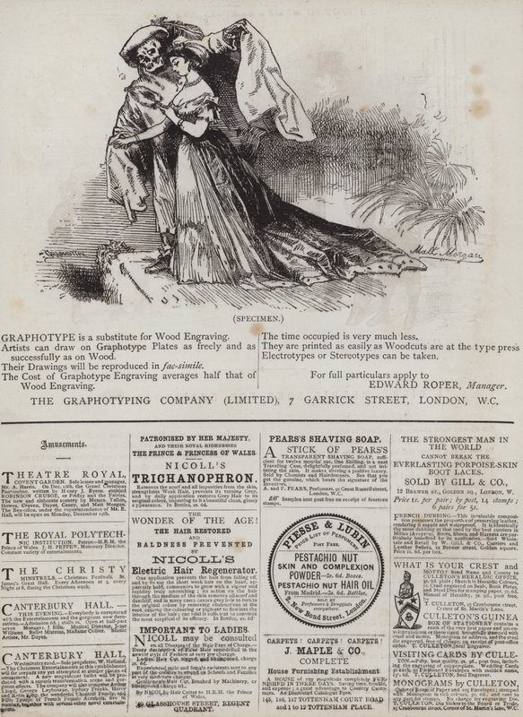 Seite mit Anzeigen (Farblithografie) von Matthew