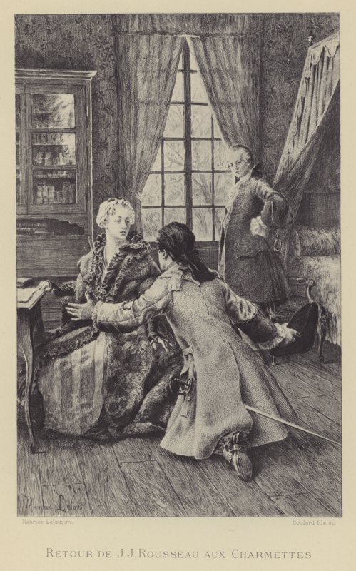 Rückkehr von Jean-Jacques Rousseau nach Les Charmettes (Gravur) von Maurice Leloir