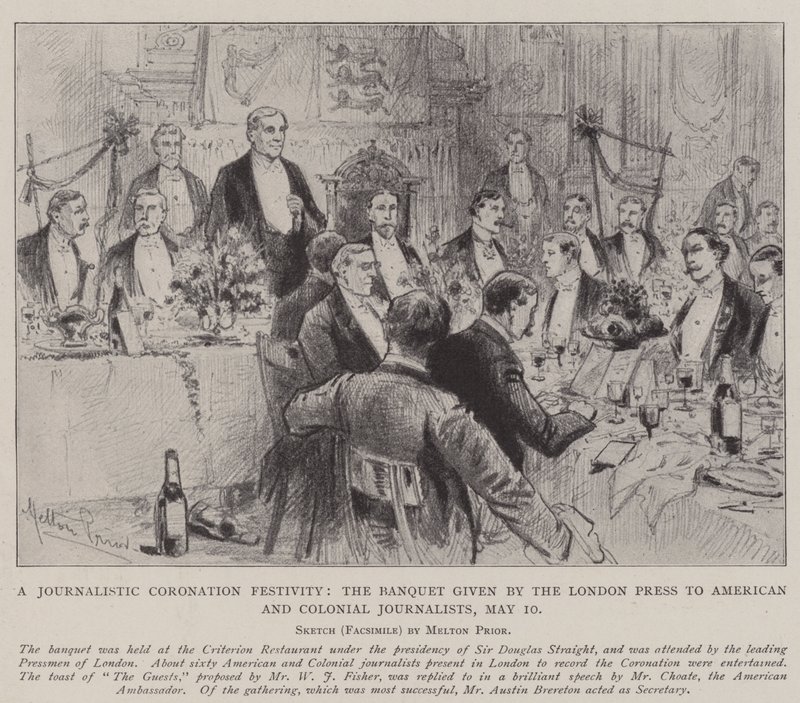 Eine journalistische Krönungsfeier, das Bankett der Londoner Presse für amerikanische und koloniale Journalisten, 10. Mai von Melton Prior