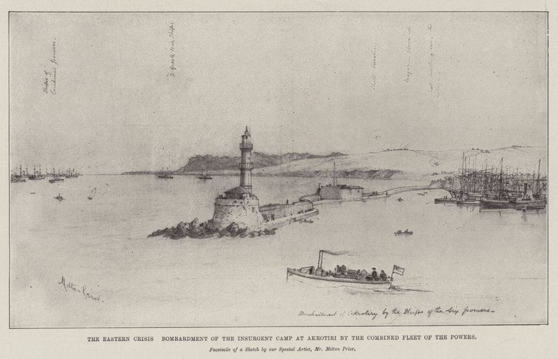 Die östliche Krise, Bombardierung des Aufständischenlagers bei Akrotiri durch die kombinierte Flotte der Mächte von Melton Prior