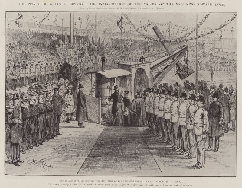 Der Prinz von Wales in Bristol, die Einweihung der Arbeiten am neuen King Edward Dock von Melton Prior