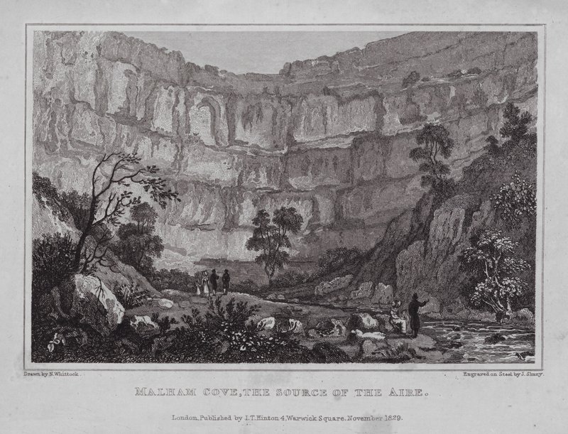 Malham Cove, die Quelle des Aire von Nathaniel (after) Whittock