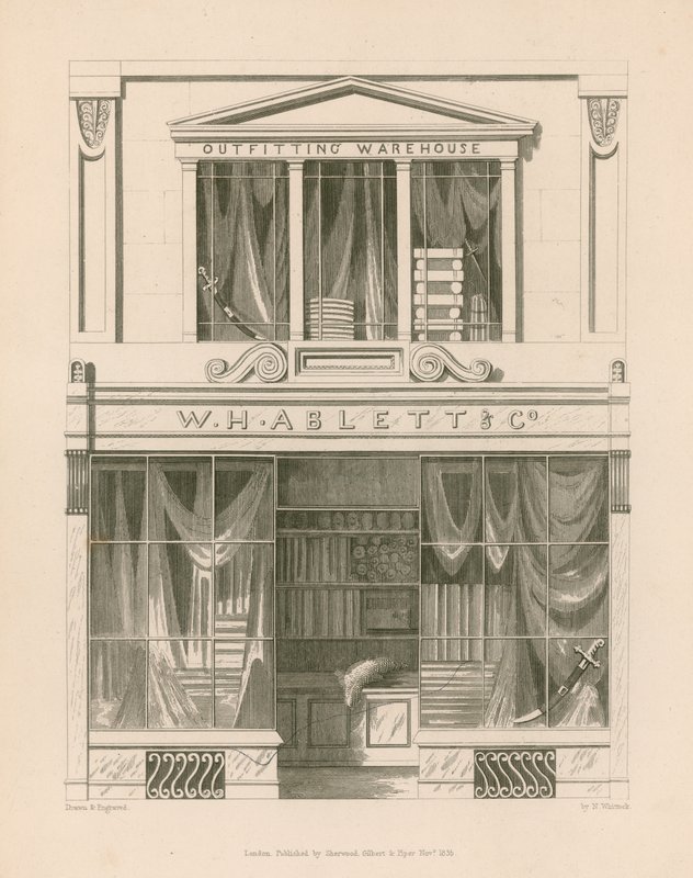 Ladenfront für W H Ablett, Ausstattungswarenhaus, Cornhill, London von Nathaniel Whittock