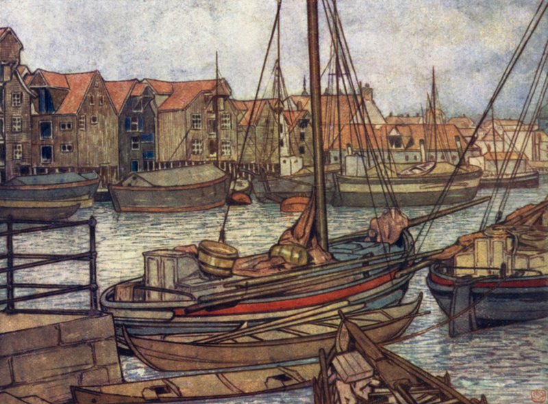 Norwegen: Boote und Lagerhäuser in Bergen von Nico Jungman