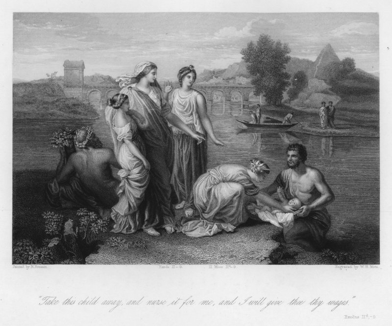 Das Auffinden des Moses, Exodus II, 9 (Stich) von Nicolas (after) Poussin