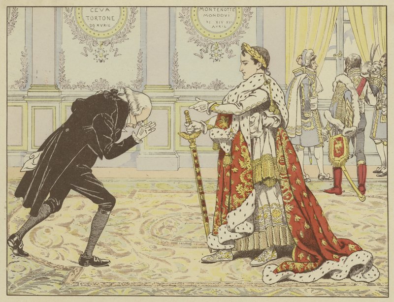 Am Morgen seiner Krönung, als er den Notar von Josephine sah, sagte Napoleon lachend: Nun, Maitre Ragideau, hier ist der Mantel! Und hier ist das Schwert! von Onfray de Breville Job