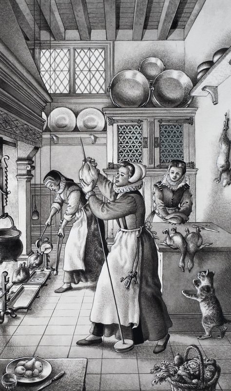 Küche des 16. Jahrhunderts von Pat (1907-95) Nicolle