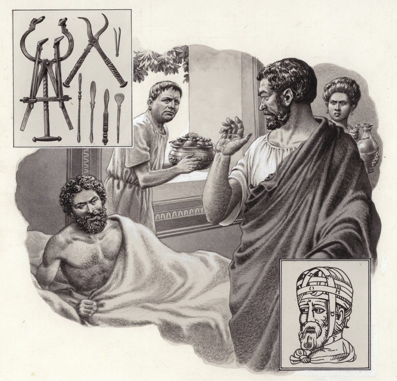 Galen der Arzt riskiert sein Leben, indem er einem römischen Kaiser sagt, dass er zu viel gegessen hat von Pat (1907 95) Nicolle