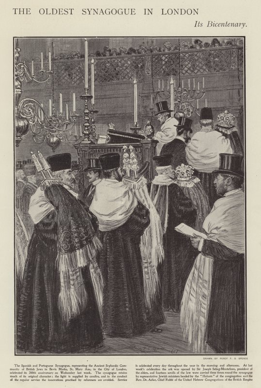 Zweihundertjahrfeier der spanischen und portugiesischen Synagoge, der ältesten Synagoge in London von Percy F.S. (after) Spence