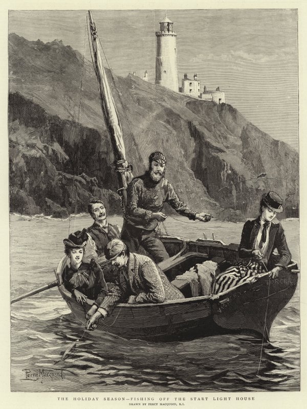 Die Ferienzeit, Angeln vor dem Start-Leuchtturm von Percy Macquoid