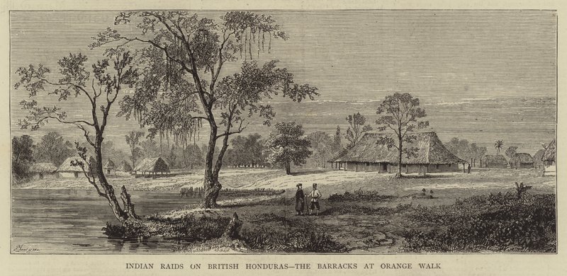 Indianerüberfälle auf Britisch-Honduras, die Kasernen in Orange Walk von Percy William Justyne