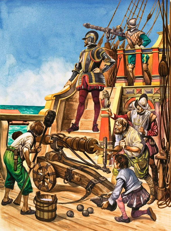 Das Kommen der Kanonen. Die Geschützmannschaft auf einem elisabethanischen Schiff von Peter Jackson
