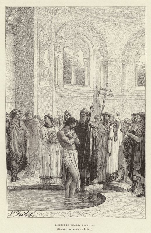 Taufe von Rollo, erster Herrscher der Normandie, ca. 911 (Stich) von Pierre Fritel