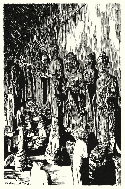 Eine Versammlung von Buddhas in einem Durchgang (Gravur) von Pierre Jeannerat de Beerski
