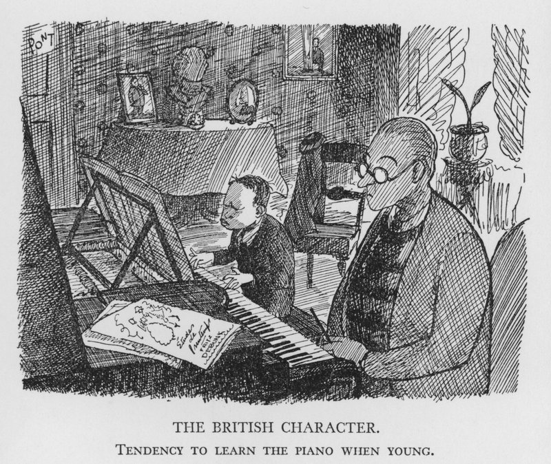 Der britische Charakter, Neigung, in jungen Jahren Klavier zu lernen (Litho) von Pont
