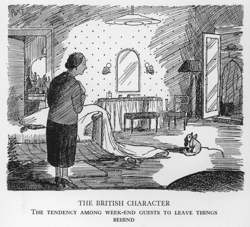 Der britische Charakter, Die Tendenz unter Wochenendgästen, Dinge zurückzulassen von Pont