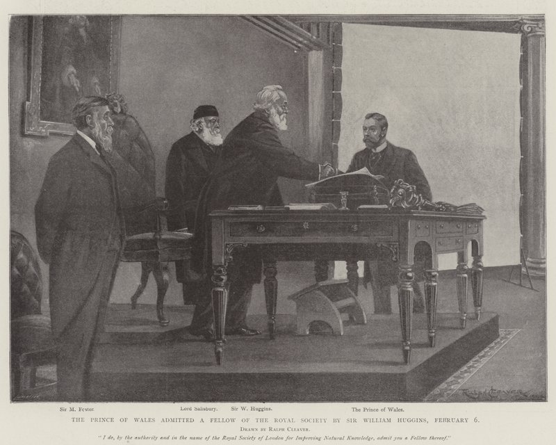 Der Prinz von Wales wird von Sir William Huggins als Mitglied der Royal Society aufgenommen, 6. Februar von Ralph Cleaver