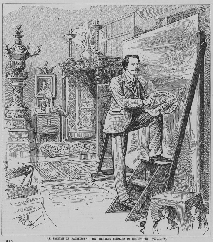 Englischer Präraffaelitischer Maler Herbert Schmalz bei der Arbeit in seinem Atelier von Reginald Thomas Cleaver