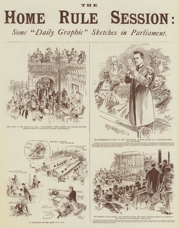Die Home-Rule-Sitzung, einige "Daily Graphic" Skizzen im Parlament von Reginald Thomas Cleaver