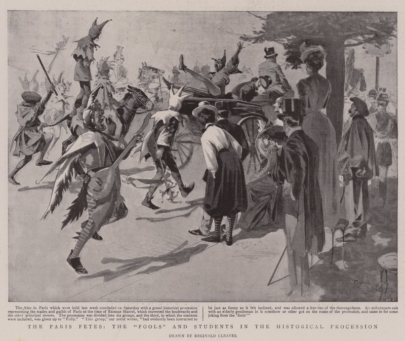 Die Pariser Feste, die "Narren" und Studenten in der historischen Prozession von Reginald Thomas Cleaver
