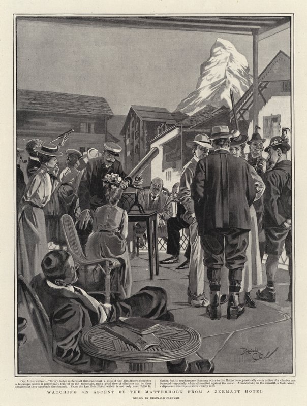 Beobachtung eines Aufstiegs des Matterhorns von einem Hotel in Zermatt von Reginald Thomas Cleaver